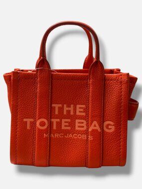 Marc Jacobs Women's Orange Leather Embossed Logo Top Zipper Tote Top Handle Bag